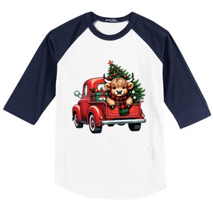 Christmas Cow Lights Red Truck Christmas Tree Baseball Sleeve Shirt