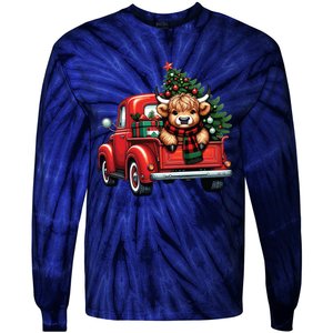 Christmas Cow Lights Red Truck Christmas Tree Tie-Dye Long Sleeve Shirt