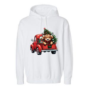 Christmas Cow Lights Red Truck Christmas Tree Garment-Dyed Fleece Hoodie