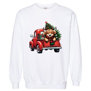 Christmas Cow Lights Red Truck Christmas Tree Garment-Dyed Sweatshirt