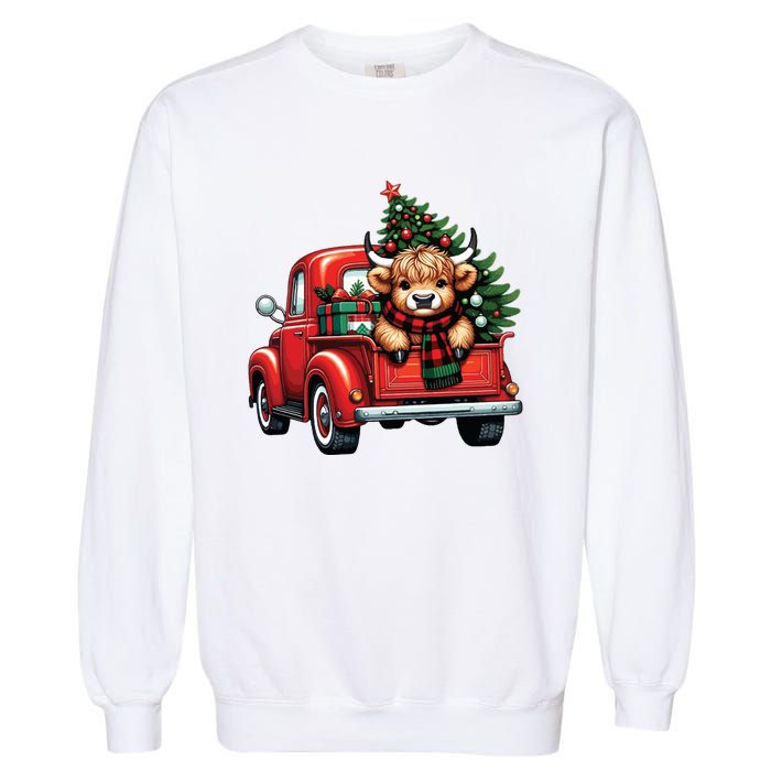 Christmas Cow Lights Red Truck Christmas Tree Garment-Dyed Sweatshirt