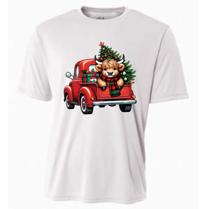 Christmas Cow Lights Red Truck Christmas Tree Cooling Performance Crew T-Shirt