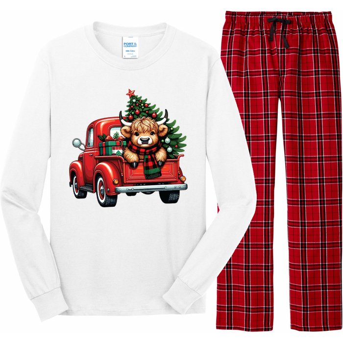 Christmas Cow Lights Red Truck Christmas Tree Long Sleeve Pajama Set