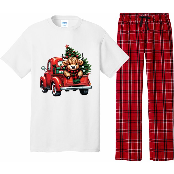 Christmas Cow Lights Red Truck Christmas Tree Pajama Set