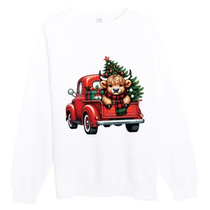 Christmas Cow Lights Red Truck Christmas Tree Premium Crewneck Sweatshirt