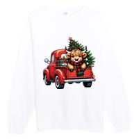 Christmas Cow Lights Red Truck Christmas Tree Premium Crewneck Sweatshirt