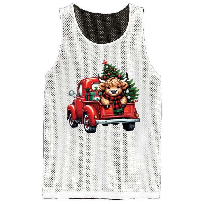 Christmas Cow Lights Red Truck Christmas Tree Mesh Reversible Basketball Jersey Tank