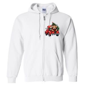 Christmas Cow Lights Red Truck Christmas Tree Full Zip Hoodie