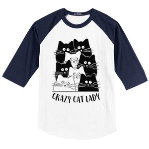 Crazy Cat Lady Funny Women Kitty Kitten Lover Cat Baseball Sleeve Shirt