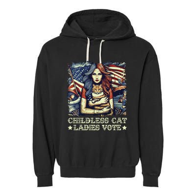 Childless Cat Ladies Vote Kamala Harris 2024 Garment-Dyed Fleece Hoodie