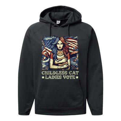 Childless Cat Ladies Vote Kamala Harris 2024 Performance Fleece Hoodie