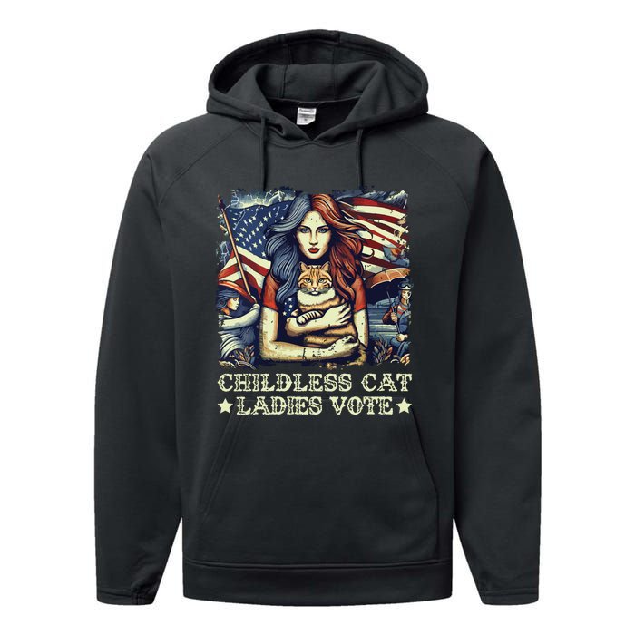 Childless Cat Ladies Vote Kamala Harris 2024 Performance Fleece Hoodie