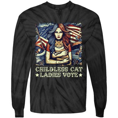 Childless Cat Ladies Vote Kamala Harris 2024 Tie-Dye Long Sleeve Shirt