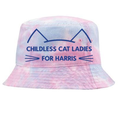 Childless Cat Ladies Vote Kamala Harris President 2024 Tie-Dyed Bucket Hat