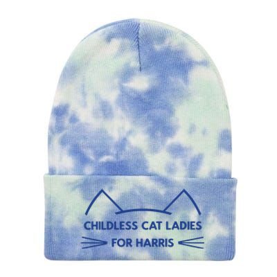 Childless Cat Ladies Vote Kamala Harris President 2024 Tie Dye 12in Knit Beanie