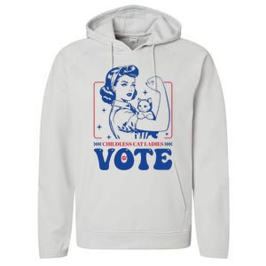 Childless Cat Ladies Vote Retro Election 2024 Usa Performance Fleece Hoodie