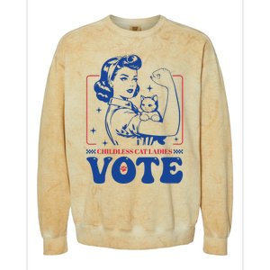 Childless Cat Ladies Vote Retro Election 2024 Usa Colorblast Crewneck Sweatshirt