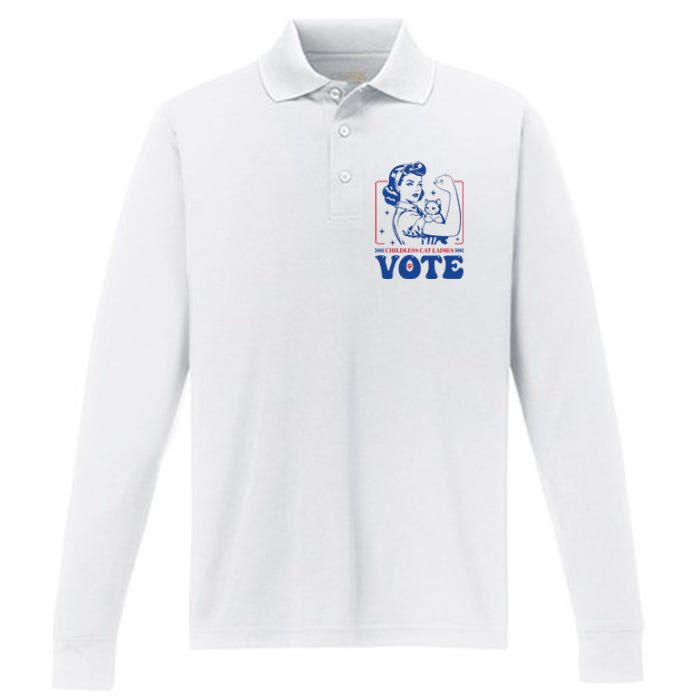 Childless Cat Ladies Vote Retro Election 2024 Usa Performance Long Sleeve Polo