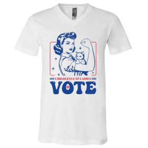 Childless Cat Ladies Vote Retro Election 2024 Usa V-Neck T-Shirt