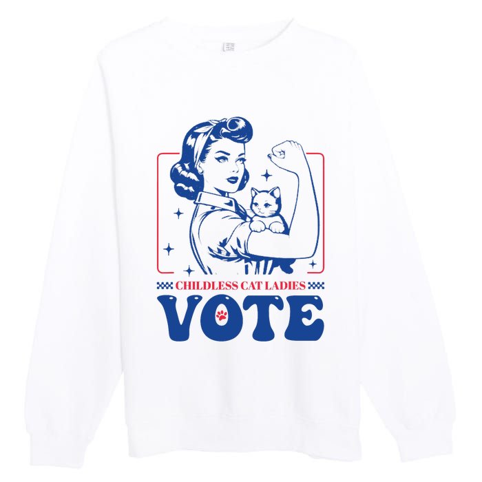 Childless Cat Ladies Vote Retro Election 2024 Usa Premium Crewneck Sweatshirt