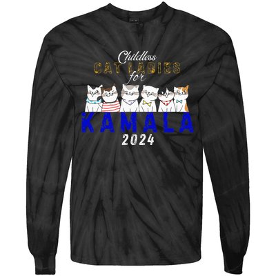 Childless Cat Ladies Vote For Kamala Harris 2024 Election Tie-Dye Long Sleeve Shirt