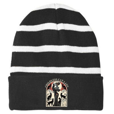 Childless Cat Ladies Cat Karma Retro Funny Gift Striped Beanie with Solid Band