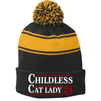 Childless Cat Lady 2024 Stripe Pom Pom Beanie