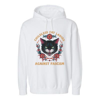 Childless Cat Lady Ladies Against Fascism Kamala 2024 Garment-Dyed Fleece Hoodie