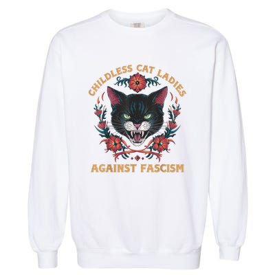 Childless Cat Lady Ladies Against Fascism Kamala 2024 Garment-Dyed Sweatshirt