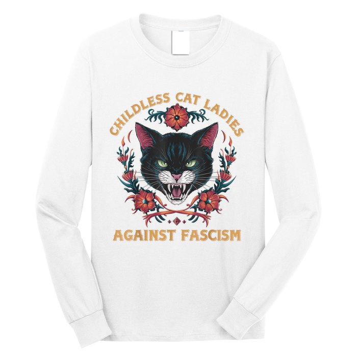 Childless Cat Lady Ladies Against Fascism Kamala 2024 Long Sleeve Shirt