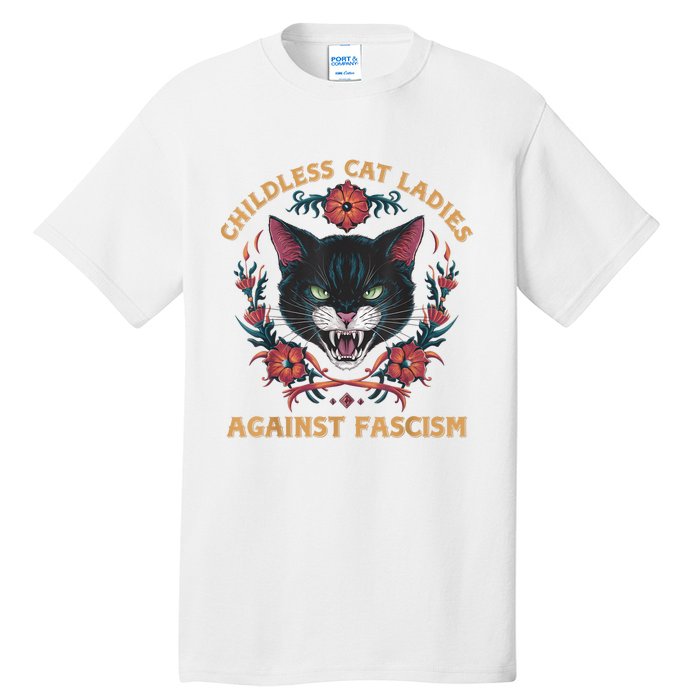 Childless Cat Lady Ladies Against Fascism Kamala 2024 Tall T-Shirt