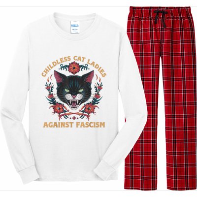 Childless Cat Lady Ladies Against Fascism Kamala 2024 Long Sleeve Pajama Set