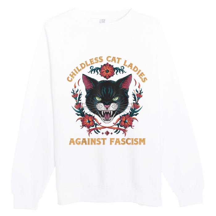 Childless Cat Lady Ladies Against Fascism Kamala 2024 Premium Crewneck Sweatshirt