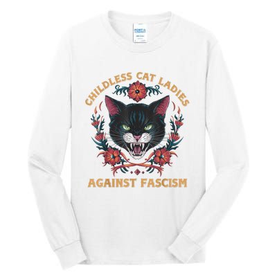 Childless Cat Lady Ladies Against Fascism Kamala 2024 Tall Long Sleeve T-Shirt