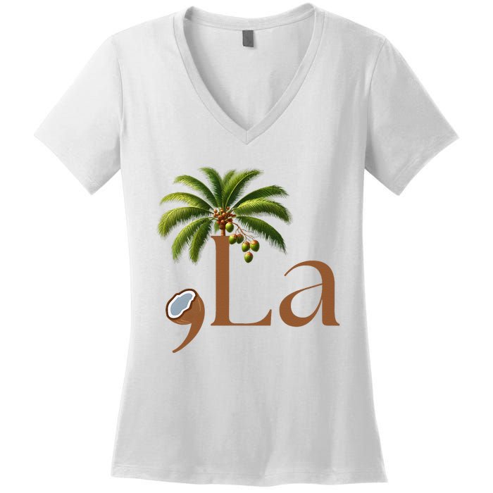 Coconut Comma + La 2024 Women's V-Neck T-Shirt