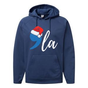 Christmas Comma La Santa Hat Kamala Harris Performance Fleece Hoodie