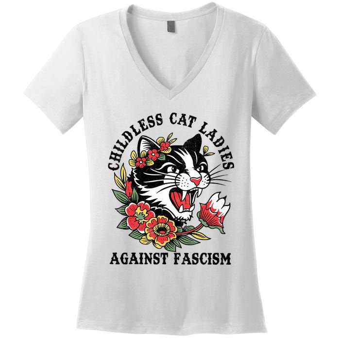 Childless Cat Ladies Voting Election 2024 Usa Vintage Women's V-Neck T-Shirt