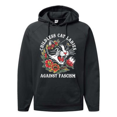 Childless Cat Ladies Against Fascism Vintage Performance Fleece Hoodie