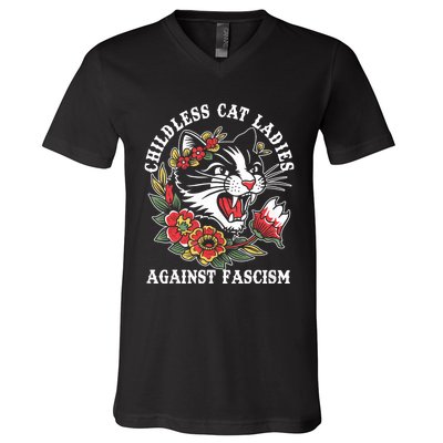 Childless Cat Ladies Against Fascism Vintage V-Neck T-Shirt