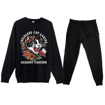 Childless Cat Ladies Against Fascism Vintage Premium Crewneck Sweatsuit Set