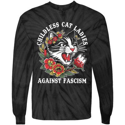 Childless Cat Ladies Against Fascism Vintage Tie-Dye Long Sleeve Shirt