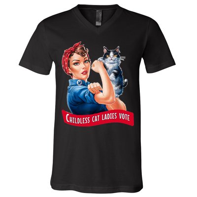 Childless Cat Ladies Vote Rosie The Riveter V-Neck T-Shirt
