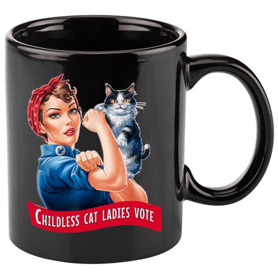 Childless Cat Ladies Vote Rosie The Riveter 11oz C Handle Ceramic Mug