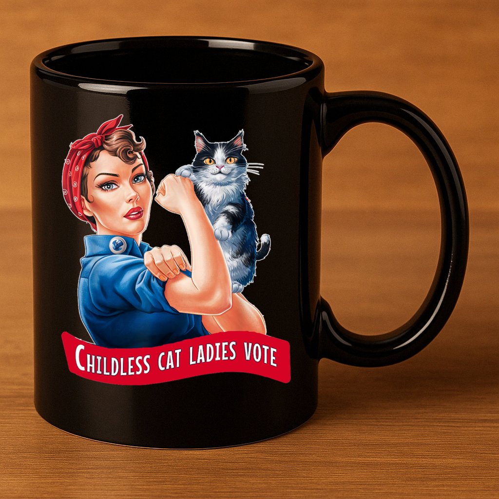 Childless Cat Ladies Vote Rosie The Riveter 11oz C Handle Ceramic Mug