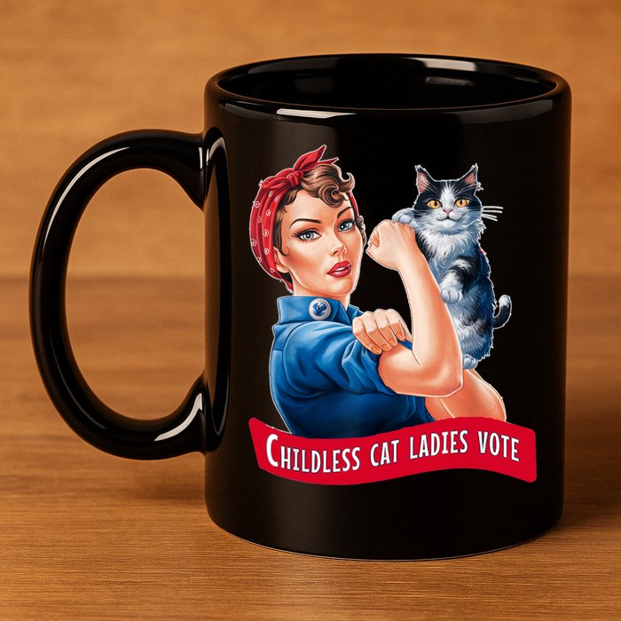 Childless Cat Ladies Vote Rosie The Riveter 11oz C Handle Ceramic Mug