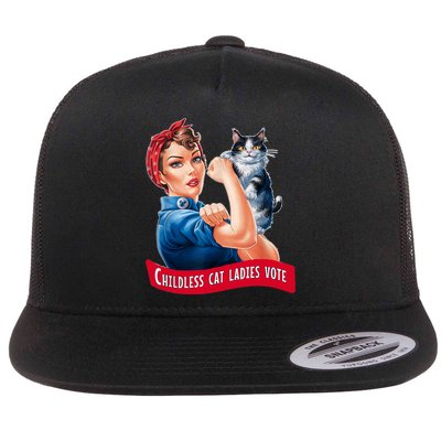 Childless Cat Ladies Vote Rosie The Riveter Flat Bill Trucker Hat