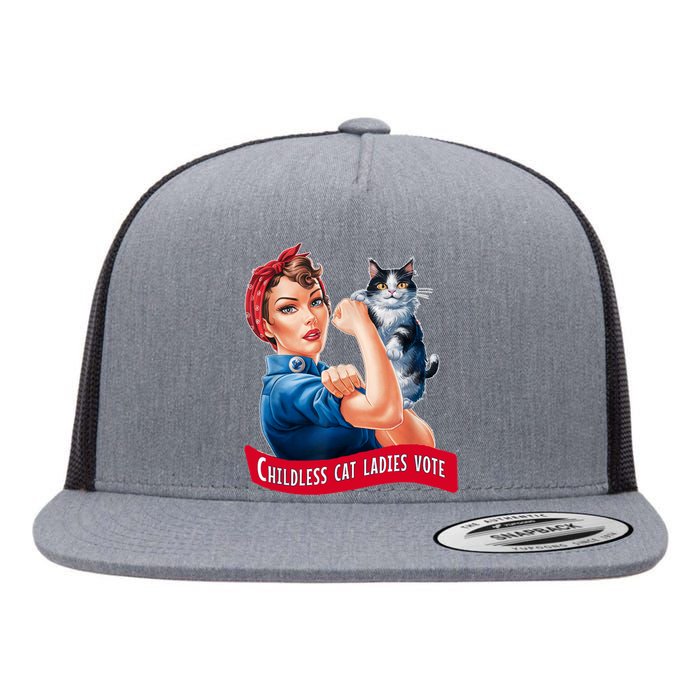 Childless Cat Ladies Vote Rosie The Riveter Flat Bill Trucker Hat