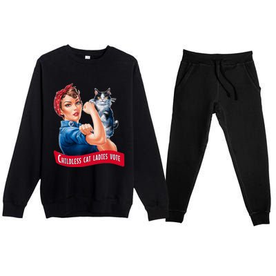 Childless Cat Ladies Vote Rosie The Riveter Premium Crewneck Sweatsuit Set