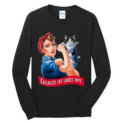 Childless Cat Ladies Vote Rosie The Riveter Tall Long Sleeve T-Shirt