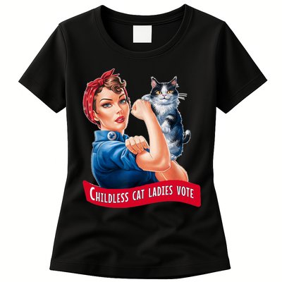 Childless Cat Ladies Vote Rosie The Riveter Womens T-Shirt